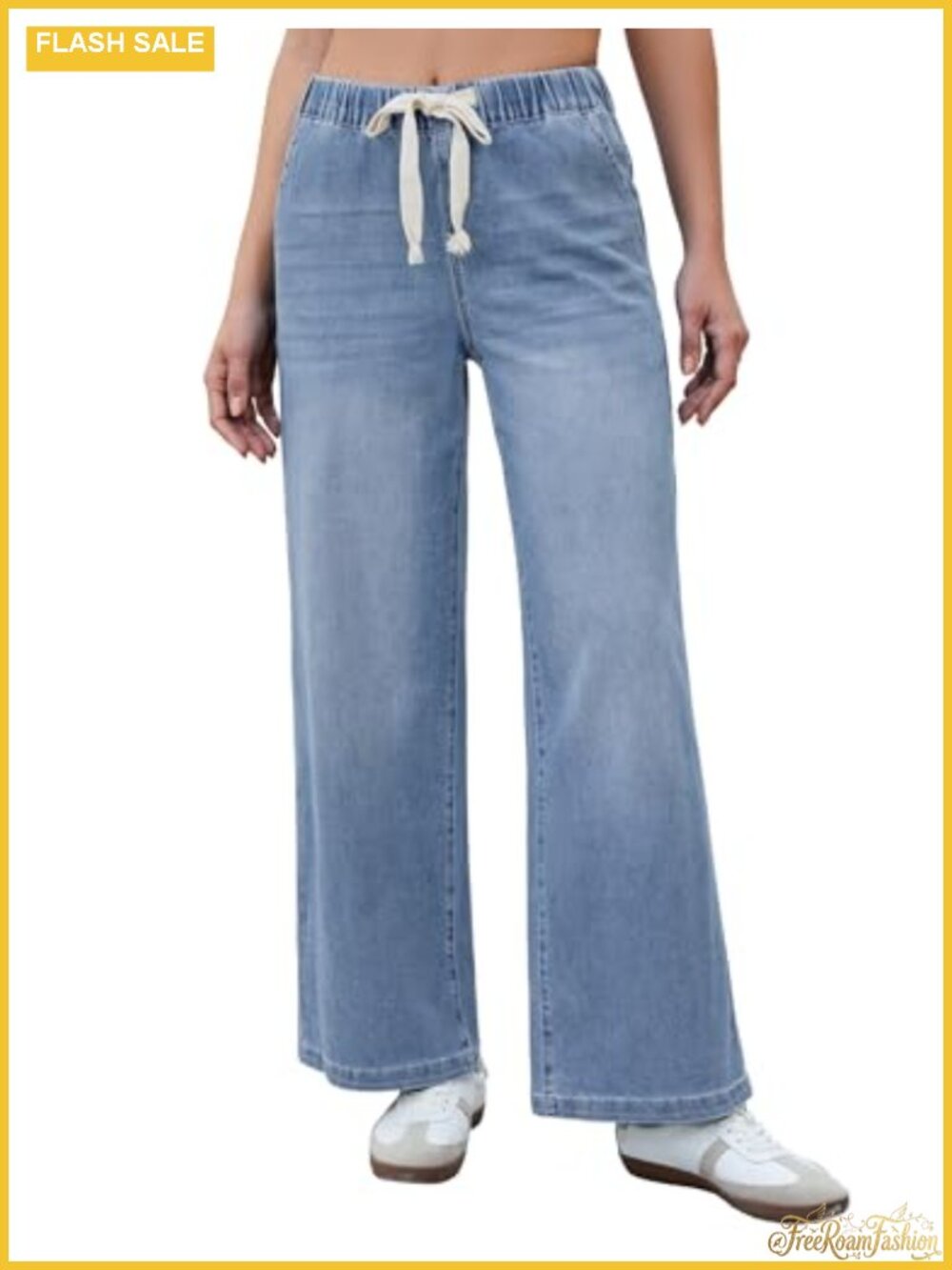High Waisted Wide Leg Stretch Denim Jeans with Pockets